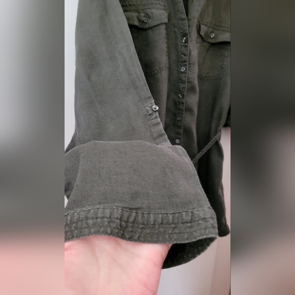 100% Linen Tunic Blouse with Braided Belt – Size L – Olive - Lady Hathaway - Picture 11 of 13